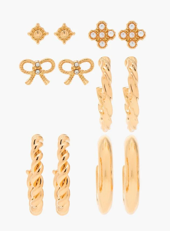 Flora Bella By Shoexpress Assorted Metallic Earrings With Pushback Closure - Set Of 6 Ramadan Collections